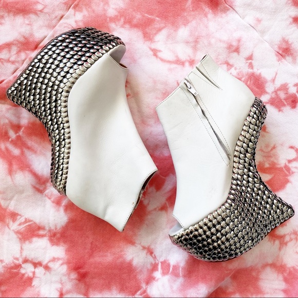 JEFFREY CAMPBELL rare studded TICK open toe wedge.